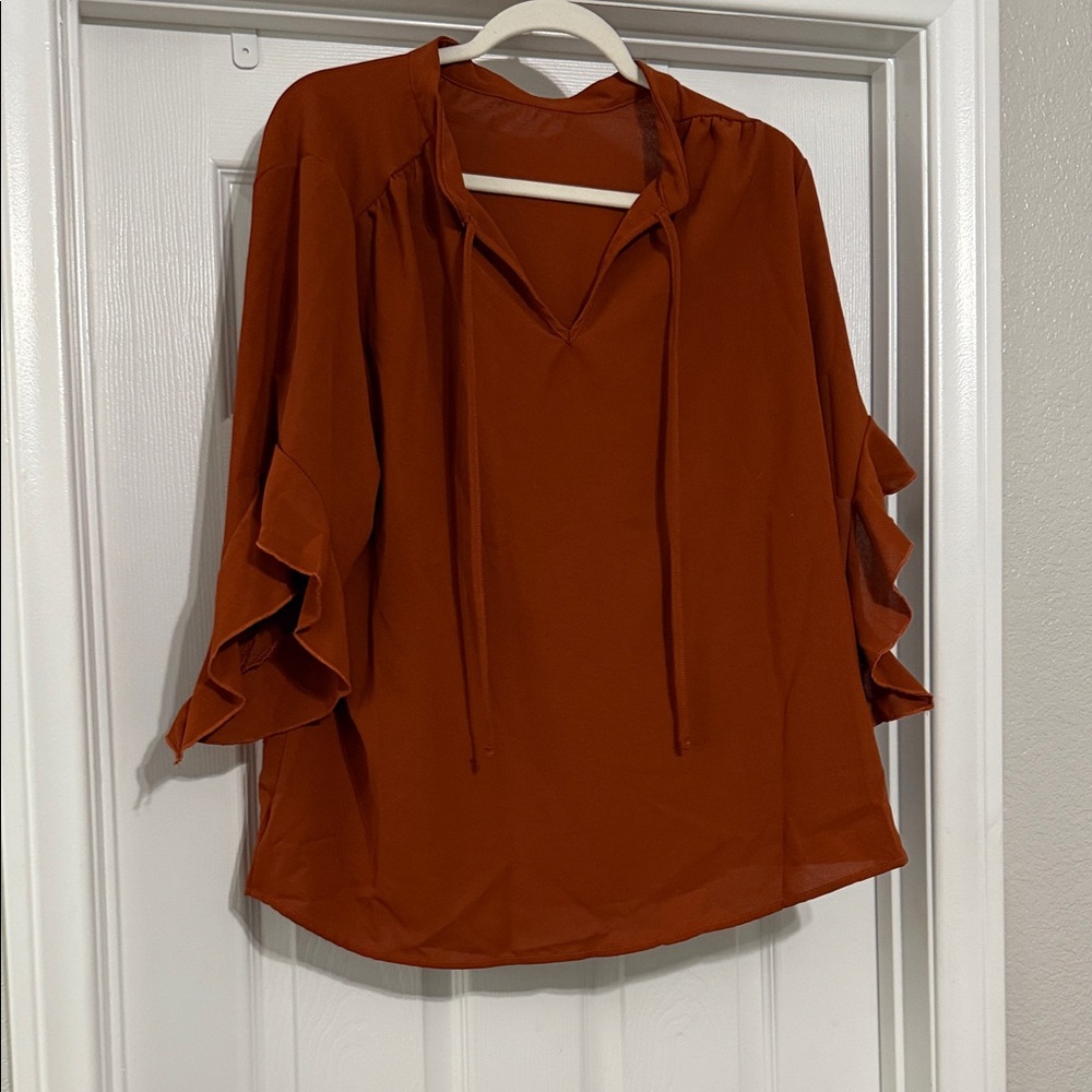 SHEIN Terracotta Blouse with Ruffle Sleeves